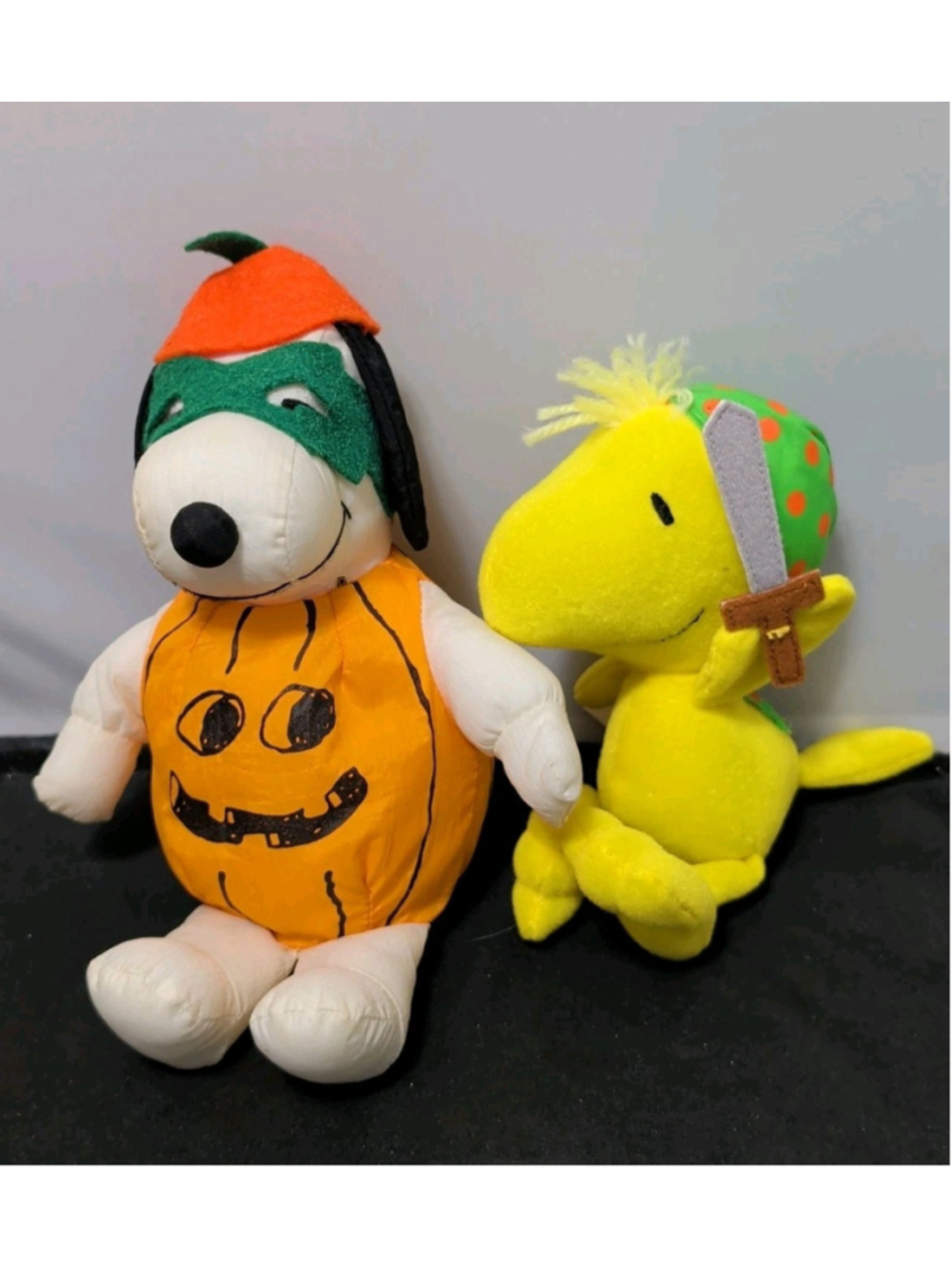 Vintage Halloween Snoopy & Woodstock Stuffed Peanuts Pumpkin Pirate Plush Toys
